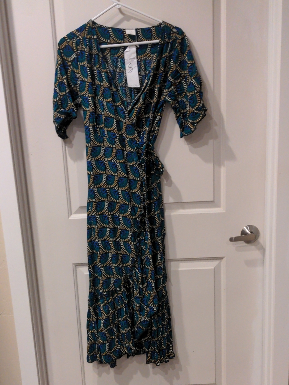 Women’s Teal and Black Wrap Midi Dress